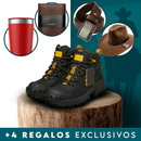 Kit Botina Masculina Bravo em Couro Legítimo e Palmilha Ortopédica + 3 BRINDES: Copo, Cinto e Carteira