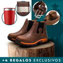 Kit de Bota Masculina Adventure de Cuero Legítimo y Suela Antideslizante +4 REGALOS: Billetera, Sombrero, Cinturón y Vaso Térmico